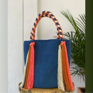 Navy blue ladies handbag with multicolour❤️
